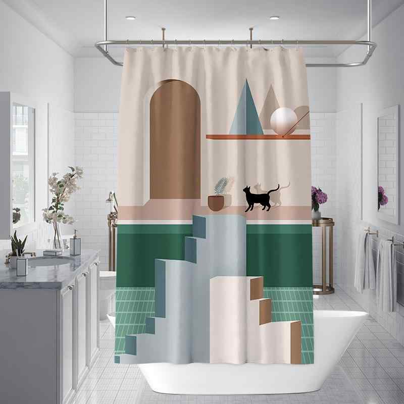 カーテン 北欧柄 モランディカラー 配色 ポリエステル 防水 浴室 シャワーカーテン