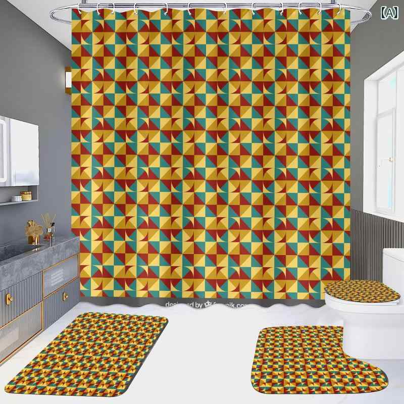 シャワーカーテン 4点セット 防水 ポリエステル 浴室 ホテル 衛生 間仕切り 水紋 花柄