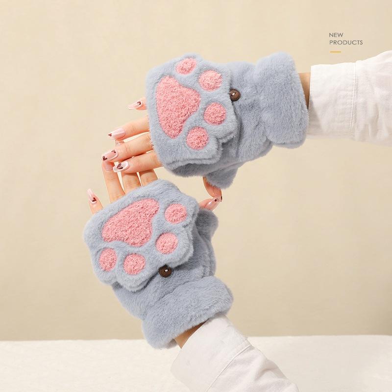 手袋 レディース 秋冬 かわいい 猫 半指 グローブ あったか グローブ ファッション小物 防寒対策(x2)