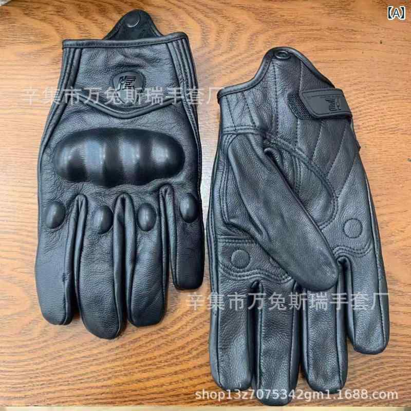 手袋 男性用 バイク グローブ 春夏 スマホ対応 シープスキン レザー タッチパネル 全指 プロテクター ..