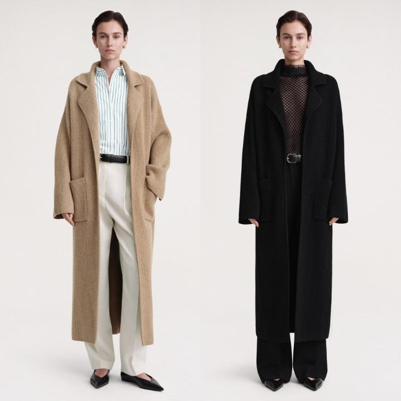 ニット カーディガン レディース 秋冬 厚手 ウール ロング丈 ノーボタン XS S M ブラック カーキ色 北..