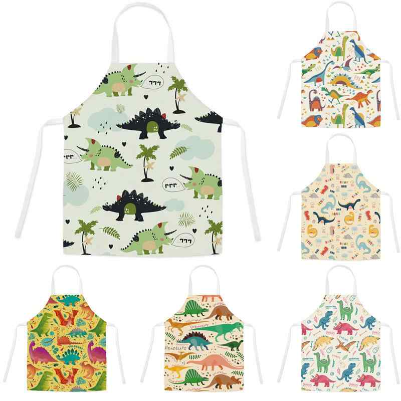 エプロン レディース メンズ キッズ 子供 北欧 カートゥーン 小恐竜 リネン 防汚 無袖 家庭 料理