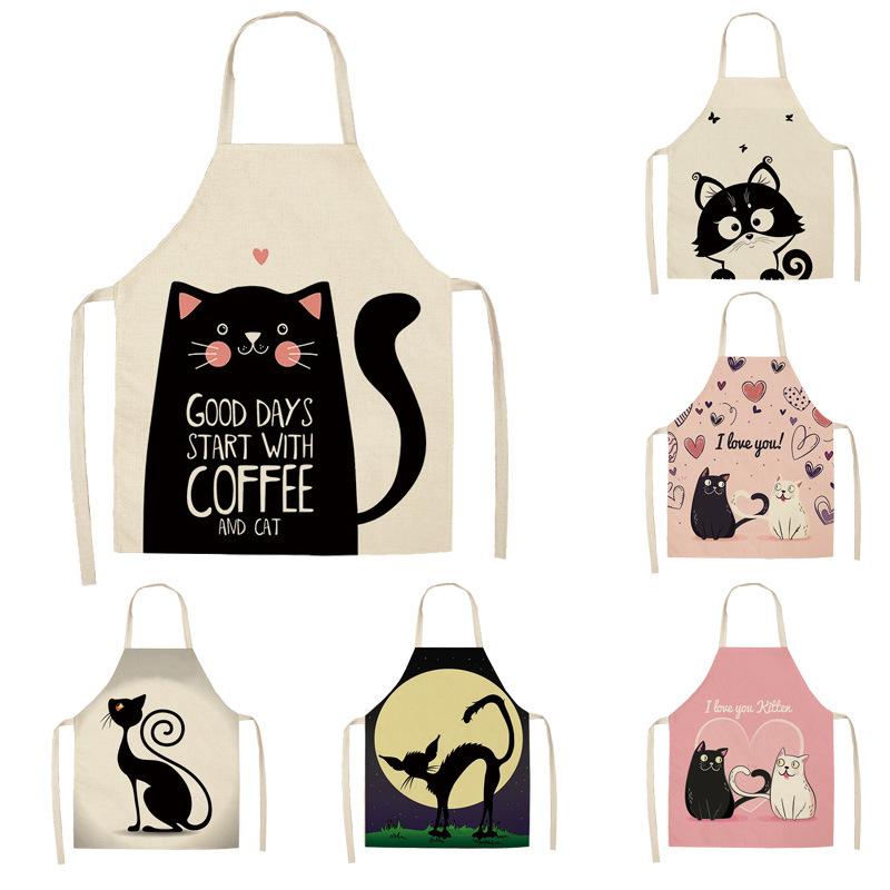 エプロン レディース メンズ キッズ 子供 北欧 猫柄 撥水 防汚 麻 かわいい カートゥーン スタイル ホ..