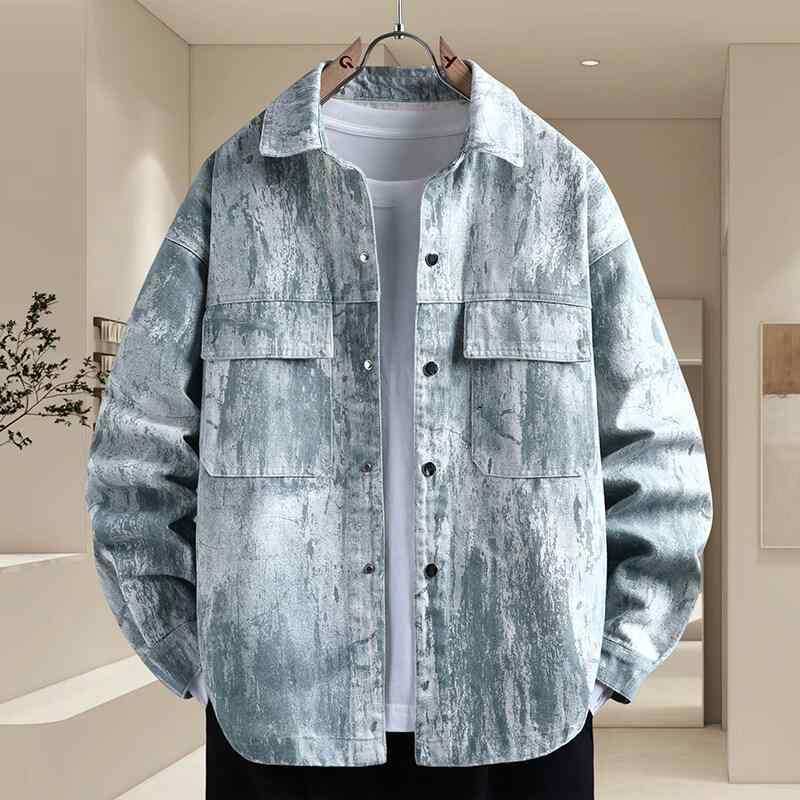 シャツ メンズ デニム カジュアル ワークシャツ トップス アウター 耐摩耗 高色落ち グレー グリーン 綿 春秋(x10000)