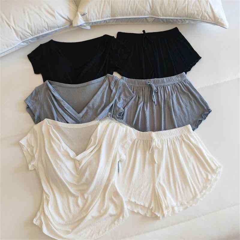 パジャマ レディース 春夏 半袖 部屋着 ルームウェア セットアップ 接触冷感 伸縮性 かわいい 普段使い 寝巻き M L XL ホワイト ブラック ブルー