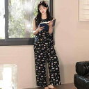 パジャマ レディース 婦人服 セットアップ ノースリーブ トップス 9分丈パンツ 綿混紡 薄手 ラウンドネック 涼しい 快適 リラックス ウェア ホームウェア ...