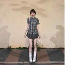 セットアップ レディース 小柄 韓国風 格子柄 シャツ プリーツ スカート 上下セット 公主袖 ノースリーブ 普段使い 御姐風