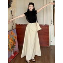 セットアップ レディース 半袖Tシャツ トップス ハイウエスト スカート 2点セット 膝丈 ポリエステル フェミニン 通勤 カジュアル