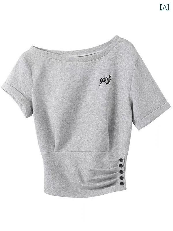 セットアップ レディース 韓国風 若見え カジュアル スポーツウェア トップス ミニスカート 2点セット 半袖 斜めがけ 肩出し ウエストマーク 刺ಣ...