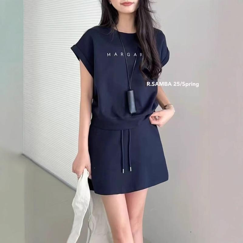 セットアップ レディース 半袖トップス 高いウエスト スカート 薄手 2点セット グレー 濃紺 普段使い ルームウェア