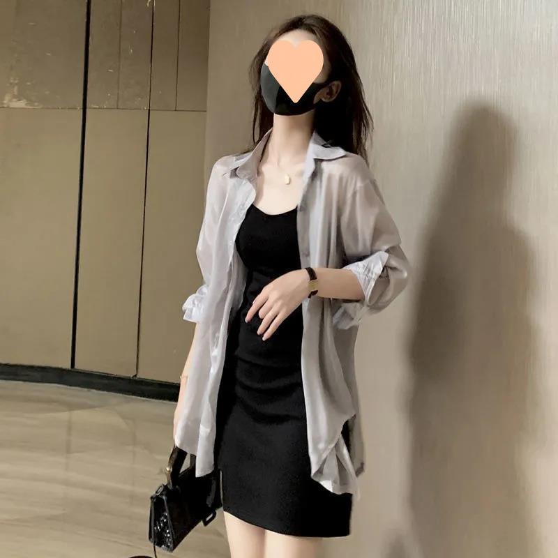 ワンピース レディース キャミソールワンピース 2点セット ポリエステル 防紫外線 飛飛袖 ロング丈ワンピース セットアップ 無地 カジュアル 通勤 ブラック ...