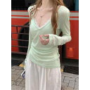 セットアップ レディース Vネック カーディガン トップス キャミソール ポリエステル 薄手 プリンセススリーブ 長袖 部屋着 普段使い