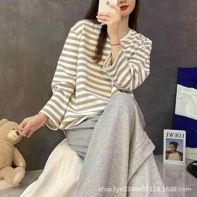 パジャマ レディース 春秋 長袖 長ズボン 韓国風 ルームウェア 上下セット 部屋着 普段使い 寝巻き 再生繊維 ストライプ かわいい 快適