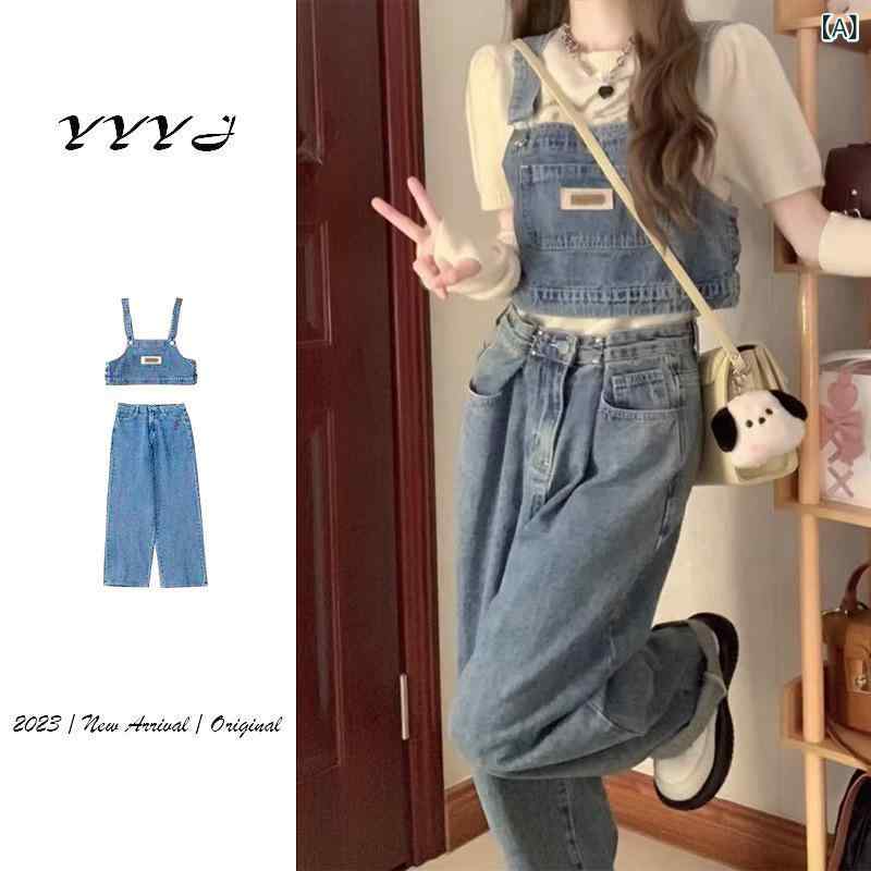 セットアップ レディース デニム ノースリーブ トップス デニムパンツ ハイウエスト スタイルアップ かわいい 2点セット 薄手 春夏