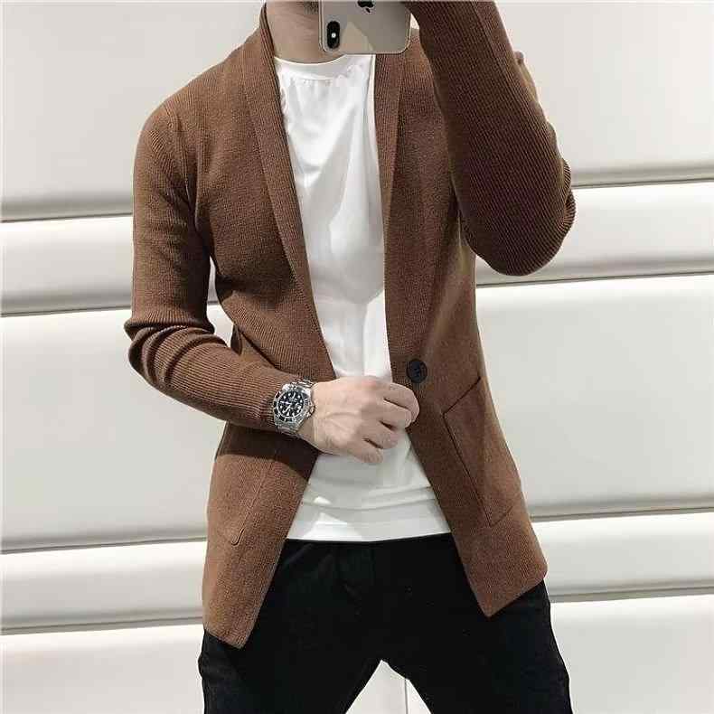 ニット カーディガン メンズ Vネック 長袖 トップス 羽織り スリム 韓国風 カジュアル 男性用 スプリングコート 春秋 黒/茶/ベージュ M/L/XL/XXL/XXXL