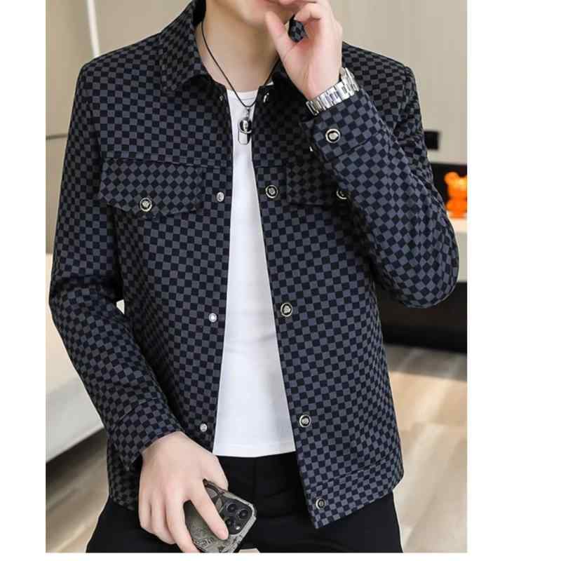 ジャケット メンズ 男性用 チェック柄 韓国 ファッション 襟付き トップス アウター カジュアル 日常着..