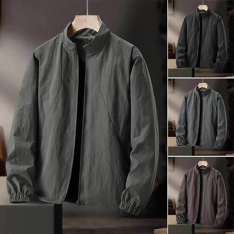 ジャケット 男性用 春秋 薄手 防水 防風 撥水 ストレッチ 立ち襟 ミリタリー ワーク ブラック 黒 グレ..