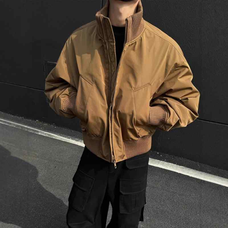 ジャケット メンズ 男性用 春秋 アウター 耐摩耗 立襟 無地 ポリエステル 混紡 厚手 ルーズ ゆったり ..