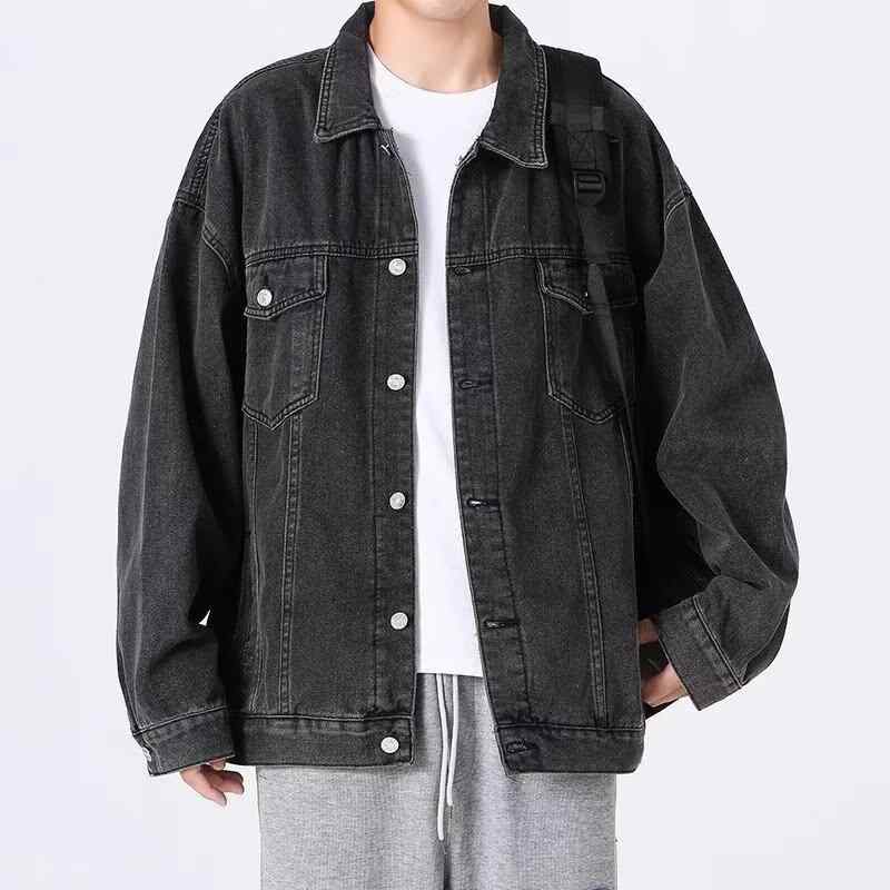 ジャケット メンズ Gジャン デニム 春秋 韓国風 ゆったり 浅青色 ブラック ポリエステル 繊維 トップス 羽織り カジュアル スプリングコート