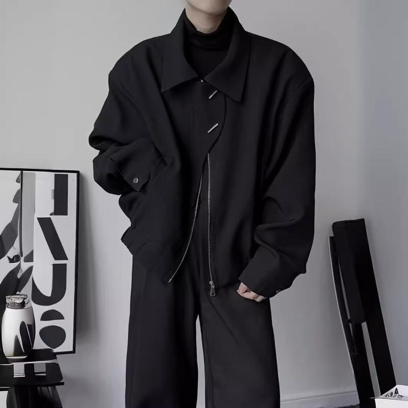 ジャケット メンズ 男性用 韓国風 ブラック 黒 襟付き 耐摩耗性 ショート丈 トップス アウター 羽織り スプリングコート ライトアウター 秋服 ファッション