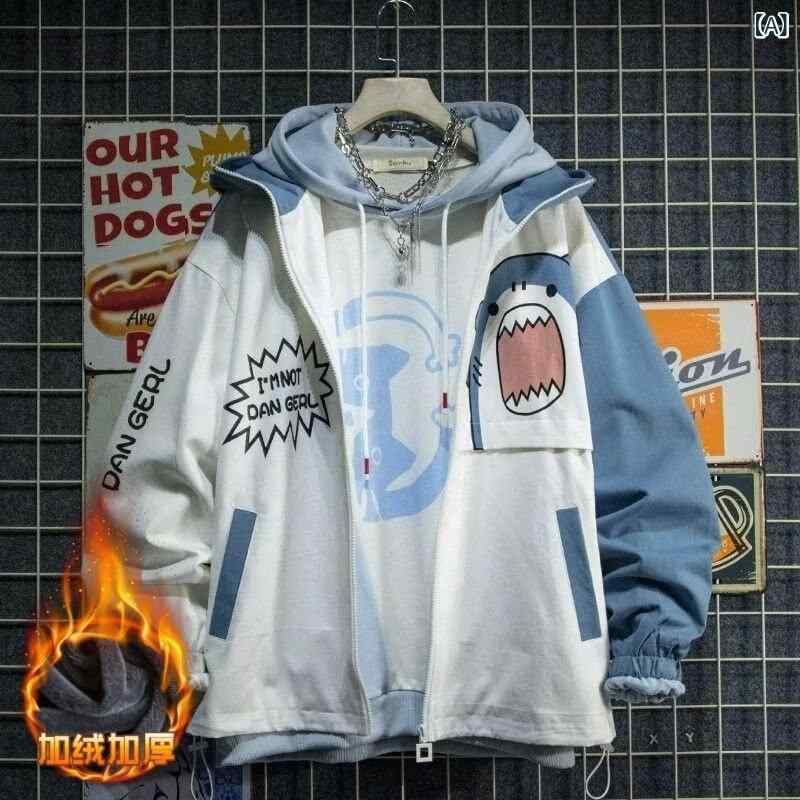 ジャケット 男性用 ブルゾン 春秋 アウター 配色 切り替え 鲨鱼 モンスター パーカー 長袖 青年 カジュアル ゆったり