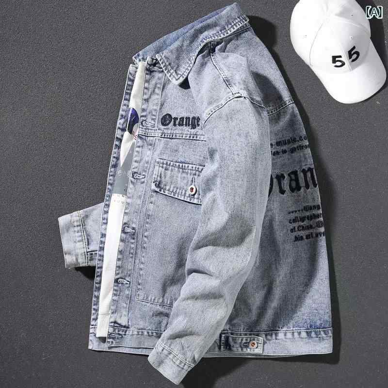 デニムジャケット メンズ 男性用 春秋 ブルゾン ジャンパー 刺繡 アウター ワークジャケット カジュア..