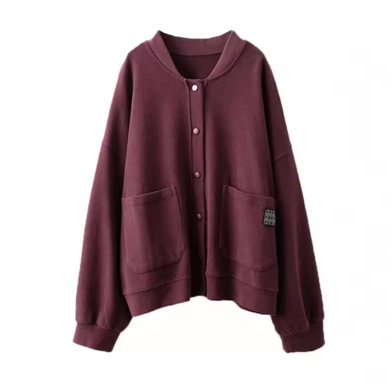 カーディガン レディース 針織コットン ニット ジャケット パッチポケット スタンドカラー ブルゾン 韓国風 無地 トップス 長袖 普段使い デート 旅行 ブラック グリーン ブラウン ワインレッド ダークグレー(x2)