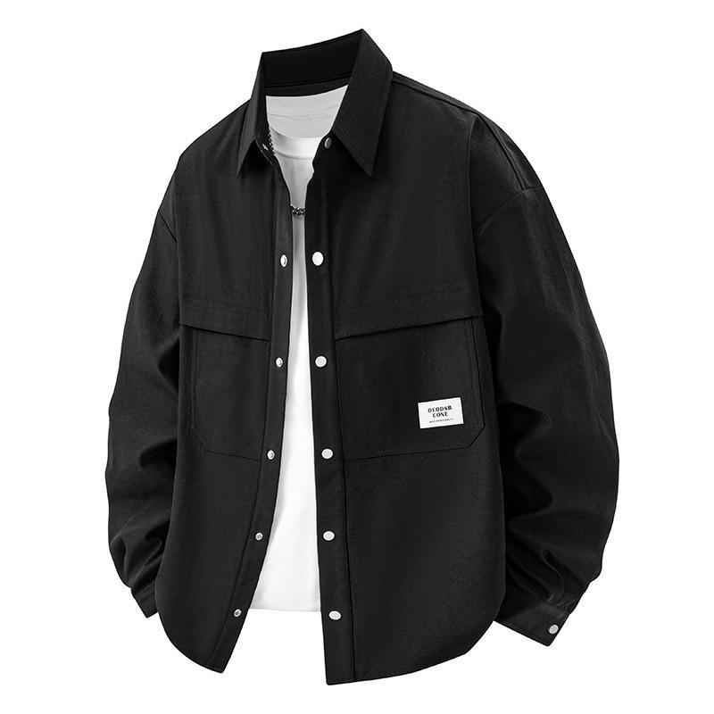 ジャケット 男性用 無地 3Dカットアウト アメリカンワークシャツ カジュアル ファッション アウター スプリングコート ライトアウター コーデュロイ ポリエステル ブラック ブルー