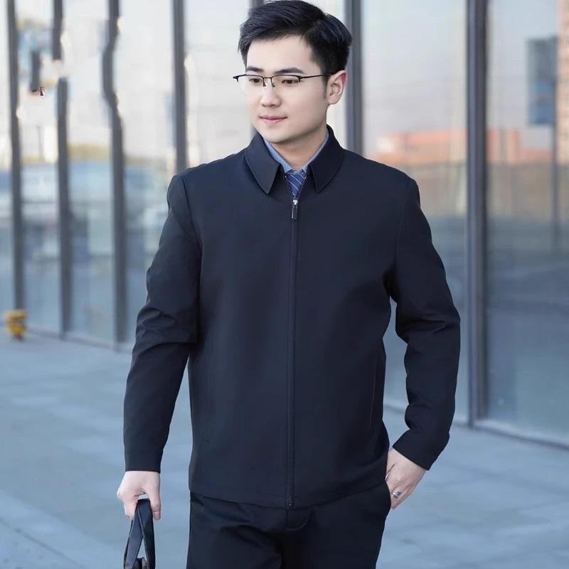 ジャケット 男性用 ビジネス カジュアル スプリングコート ミドルエイジ 紳士服 アウター ポリエステル 紺色 カーキ色 黒色 ワインレッド