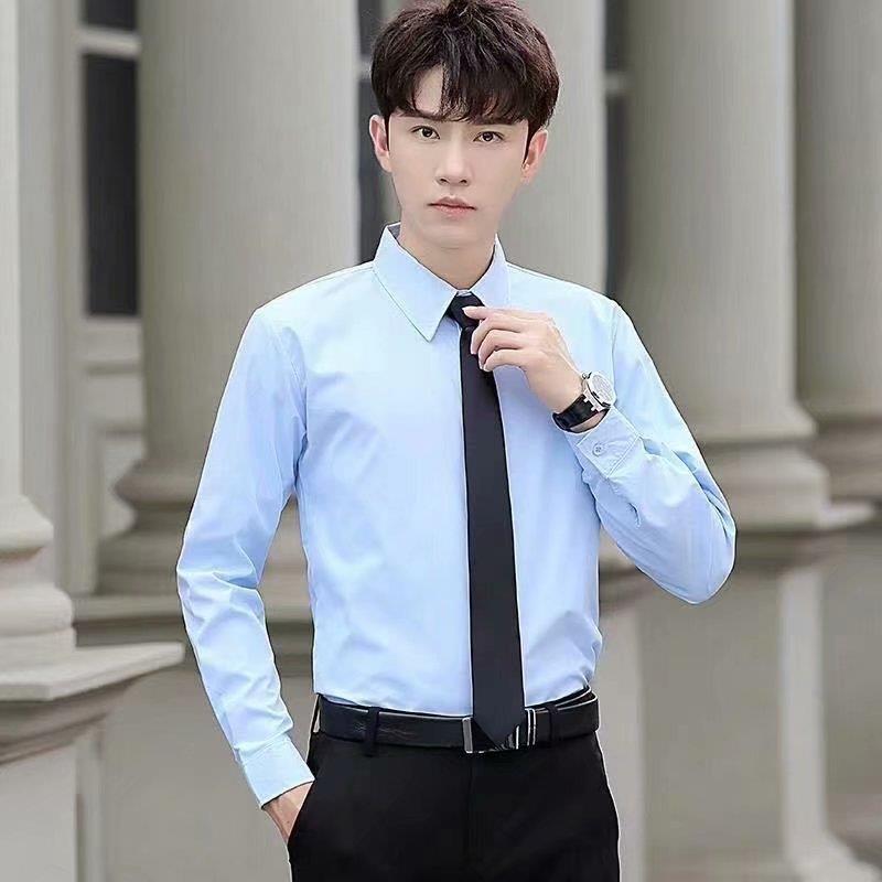 シャツ メンズ 男性用 長袖 スリム 韓国風 青年 おしゃれ トップス 無地 ポリエステル 春夏 通気性