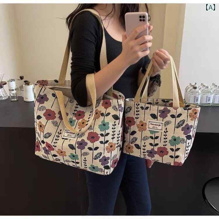 トートバッグ レディース 帆布 キャンバス 大容量 通勤 通学 旅行 カジュアル 花柄 プリント 裏地付き 春夏