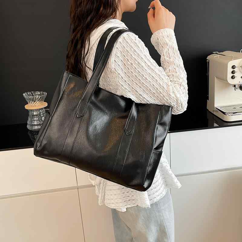 トートバッグ レディース 大容量 PU レザー ショルダーバッグ 通勤 普段使い 欧美風 レトロ ブラック グレー 黄 棕色 赤 紫 緑