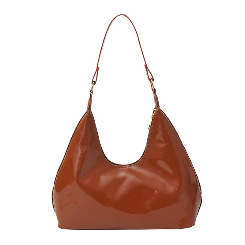 ハンドバッグ レディース 鞄 PUレザー 漆皮 光沢 レトロ調 肩掛け 手提げ ブラック カーキ ワインレッ..