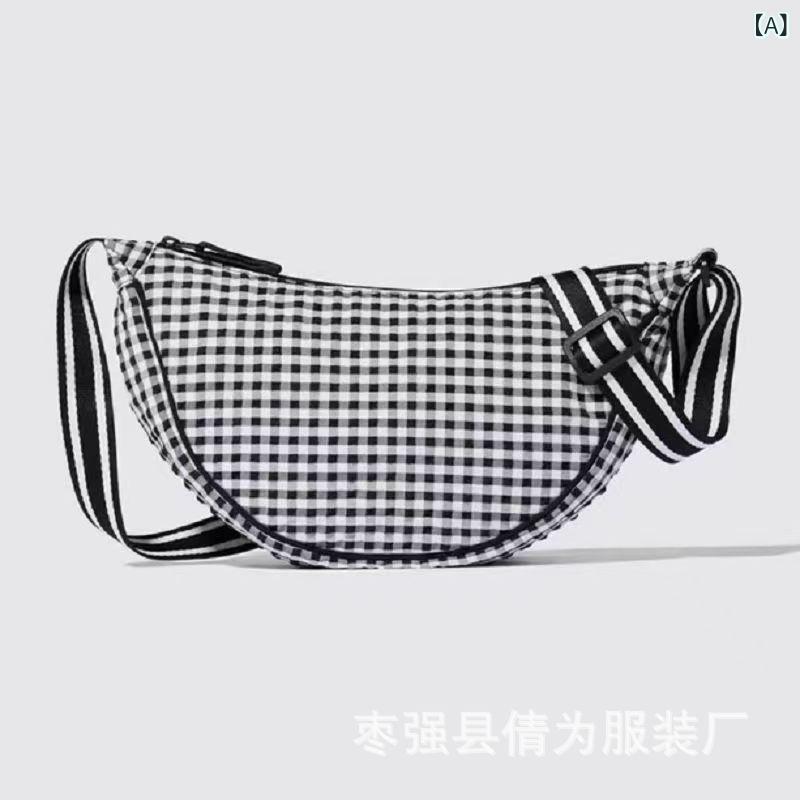 ショルダーバッグ レディース ミニ 餃子型 ナイロン バッグ 春夏 チェック柄 スマホ カード 収納 普段使い