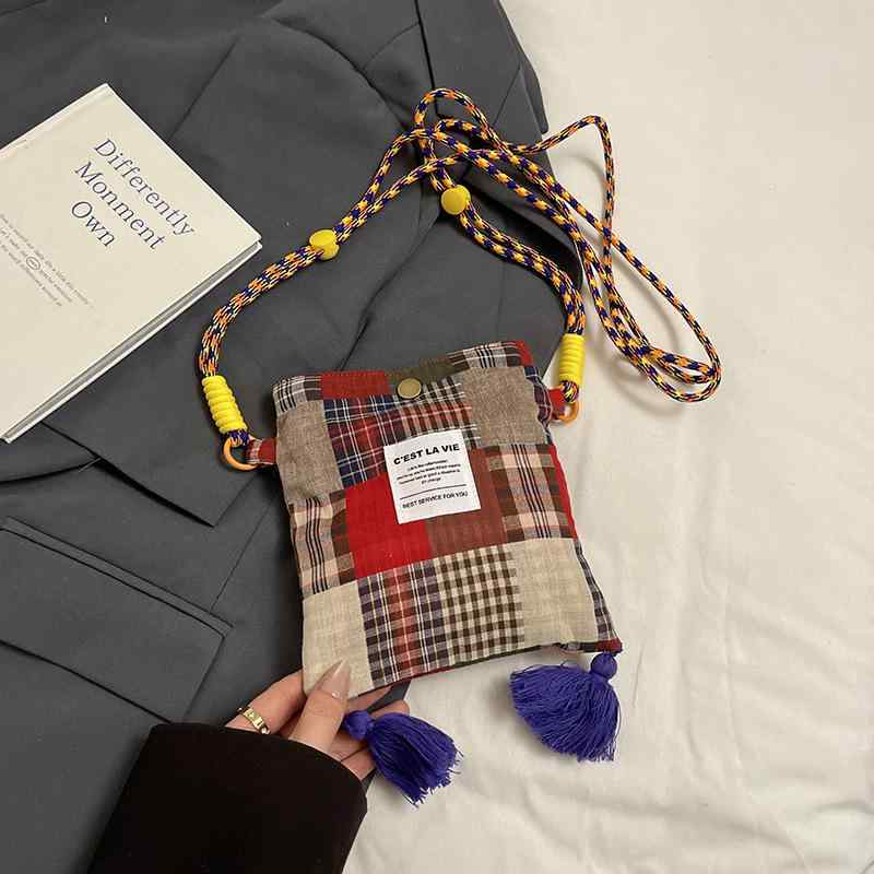 スマホショルダー レディース 帆布 ミニショルダーバッグ ポシェット 斜めがけ かわいい 格子柄 タッセ..