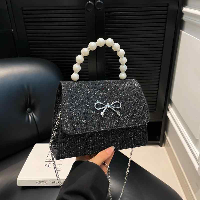 ハンドバッグ レディース ショルダーバッグ 小さめ PU レザー 蝶結び かわいい おしゃれ きれいめ エレガント 上品 高見え デイリー パーティー お呼ばれ ブラック ピンク系 シルバー ゴールド