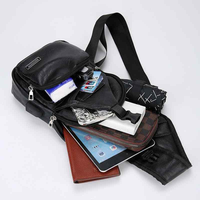 ボディバッグ メンズ 男性用 鞄 カバン PU レザー USB ポート 無地 ブラック ブラウン 軽量 耐摩耗性 収納可能 旅行 レジャー アウトドア