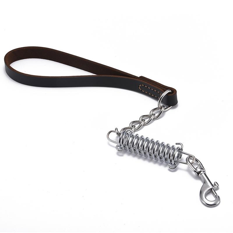 犬用リード 牛革 ステンレス製 金具 スプリング 衝撃吸収 短引き 散歩用
