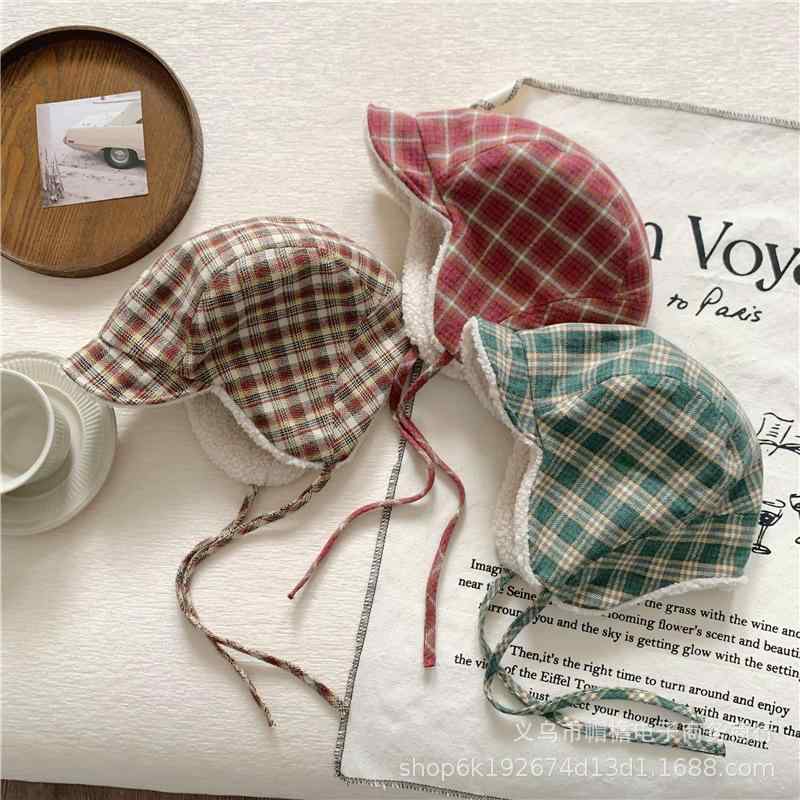 帽子 キッズ ベビー 耳当て付き 格子柄 ボア あったか かわいい 秋冬 防寒 防風 子供用 親子 ペア おそ..