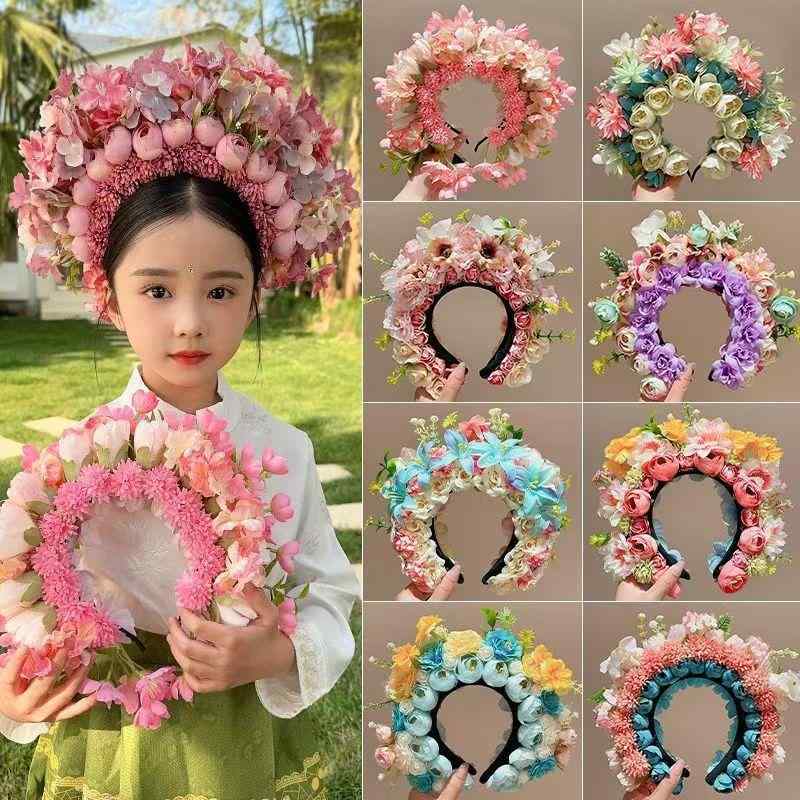 ヘアアクセサリー 子供用 簪 花 カチューシャ 新中国スタイル 女の子 泉州風 模造簪 漢服 花飾り 馬面..