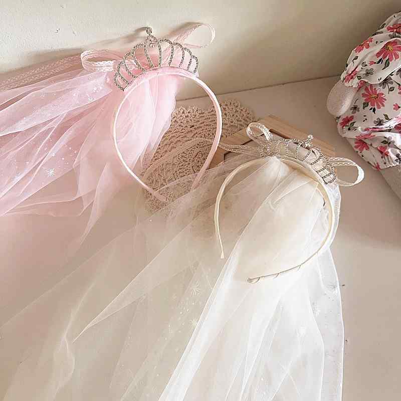 ヘアアクセサリー 子供 花嫁 ティアラ ラインストーン プリンセス クラウン ベール ピンク系 ベージュ..