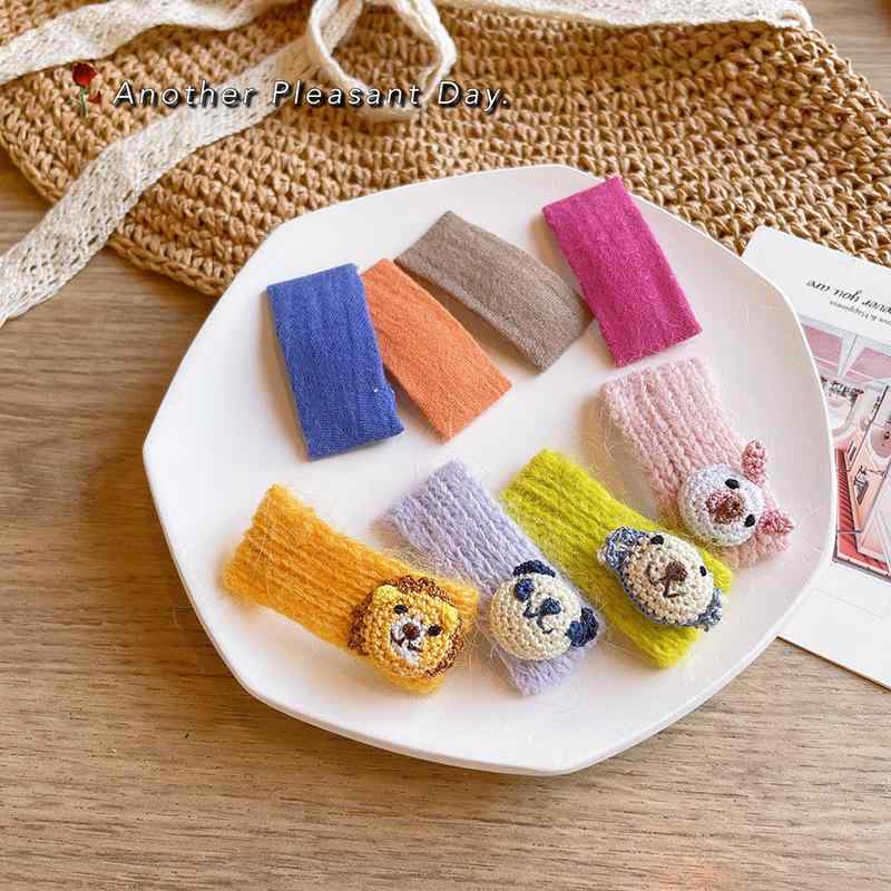 ヘアアクセサリー 子供用 ヘアクリップ ヘアピン セット ニット カートゥーン 動物モチーフ 秋冬 プリ..