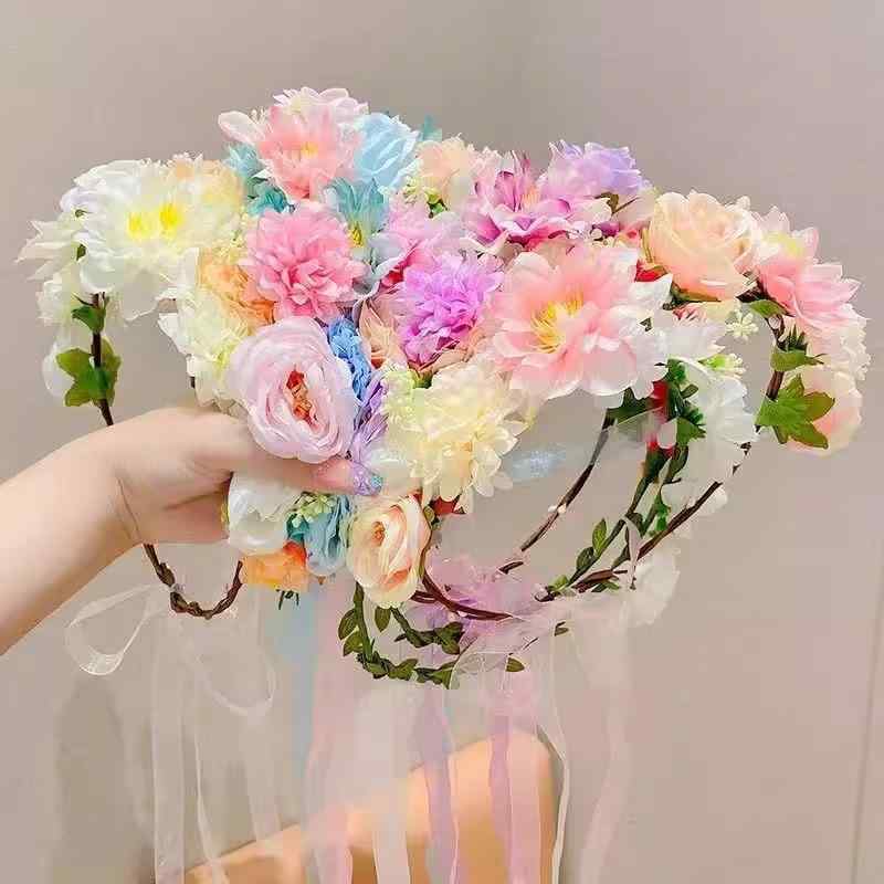 ヘアアクセサリー 子供用 花冠 カチューシャ 髪飾り 山茶花 夏 かわいい プリンセス風 結婚式 発表会 ..