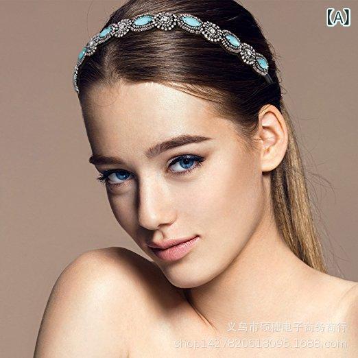 ヘアバンド レディース ガールズ 水晶 ビーズ ヘアアクセサリー ジュエリー 髪飾り 伸縮性 グリーン ホ..