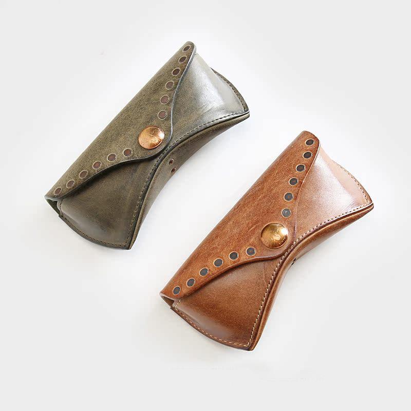 メガネケース 男性用 女性用 本革 植鞣し カウレザー レトロ サングラスケース 携帯用 カーキ色 グリー..