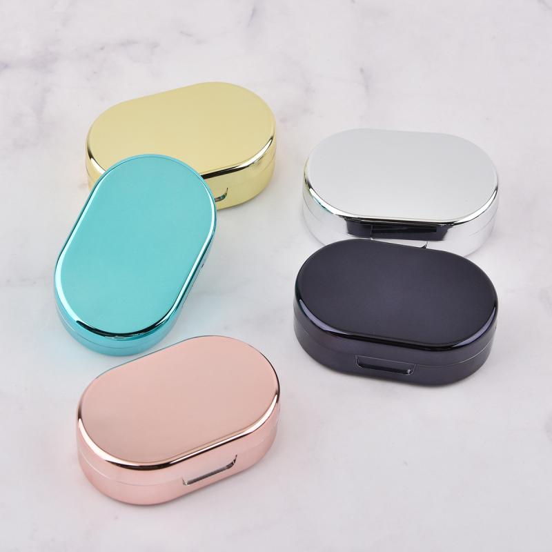 コンタクトレンズケース ミラー付き コンパクト 携帯用 コンタクトレンズケア用品 シルバー ゴールド ..