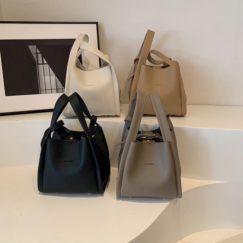 バケットバッグ レディース ハンドバッグ 肩掛け 鞄 PUレザー ライチ模様 ミルクホワイト アーバンミニ..