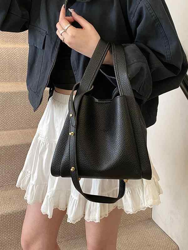 バッグ レディース ライチ模様 水桶型 鞄 高見え エレガント ショルダーバッグ ハンドバッグ バスケッ..