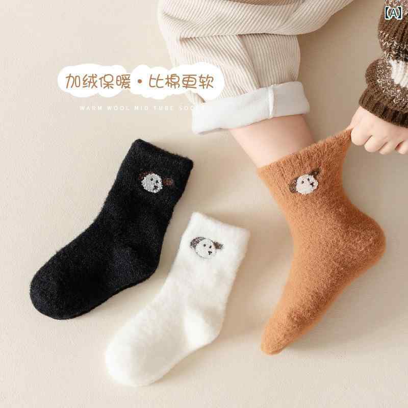 靴下 キッズ 子供用 刺繍 厚手 暖かい 滑り止め 女の子 男の子 かわいい 冬