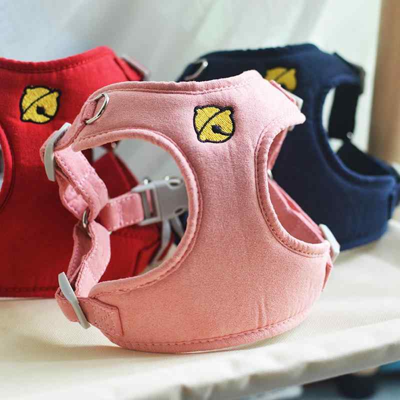 犬用ハーネス リード 小型犬 背中あて式 ドッグウェア 胴輪 犬用 牽引ロープ 散歩ひも ベル付き テディ ボメ 伸縮可能 ペット用品 赤色 黄色 ピンク系 緑 紺 XS S M L XL